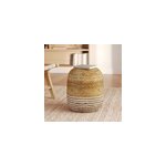 Pouf rond en jute, fines rayures blanches d40 cm - billy