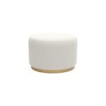 Pouf rond en tissu effet laine boucl�e blanc cass� et m�tal dor� d54 cm amaya