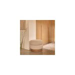 Pouf en teck et tissu bouclette 55 cm