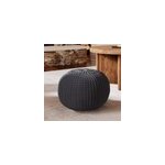 Pouf tricot rond en coton gris fonc d40 cm - elisa