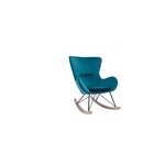 Rocking chair en tissu velours bleu canard, mtal noir et bois clair eskua