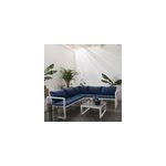 Salon de jardin ibiza 4 places en aluminium blanc et tissu bleu