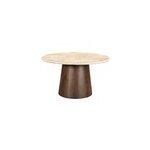 Stone - table � manger ronde 4 personnes d130 cm travertin et bois brun