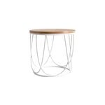 Table d'appoint ronde bois clair ch�ne et m�tal blanc d42 cm lace