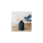 Table d'appoint ronde en mtal bleu et laiton d45 cm - lyne