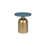 Table d'appoint ronde en m�tal dor� et plateau bleu p�trole mat ramses