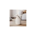 Table d'appoint ronde en travertin et m�tal greige d45 cm - louison