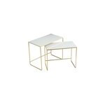 Tables basses gigognes rectangulaires blanc et m�tal dor� (lot de 2) wess