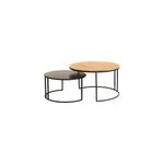 Tables basses gigognes rondes bois manguier massif et m�tal noir (lot de 2) tahl