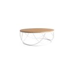 Table basse ronde bois clair chne et mtal blanc d80 cm lace