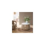 Table basse ronde en bois et marbre