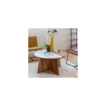 Table basse ronde en bois et marbre
