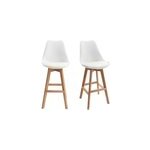 Tabourets de bar blanc et bois h65 cm (lot de 2) pauline