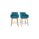 Tabourets de bar bleu canard et bois h65 cm (lot de 2) baltik