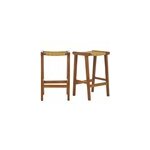 Tabourets de bar en bois teck massif et cannage rotin h65 cm (lot de 2) gawa