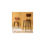 Tabouret de bar en cuir marron et métal Tabouret de bar en cuir marron et métal