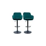 Tabourets de bar r�glables en tissu velours bleu p�trole (lot de 2) amika