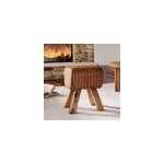 Tabouret en cuir marron et bois de manguier - morena