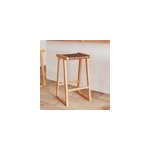 Tabouret pour �lot central 67 cm en teck et cuir tress� marron - yuma
