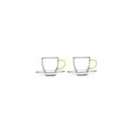Tasses et sous - tasses double paroi anse jaune - lot de 2