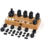 Appareil de massage pierre chaudes 64 pierres en basalte livr dans 1 coffret bambou