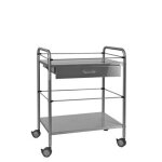 Guridon, inox, 60 x 40 cm, 2 plateaux avec tiroir