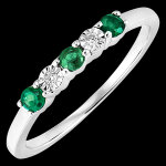Alliance oiseau de paradis - meraude et diamants - or blanc 9 carats