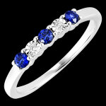 Alliance oiseau de paradis - saphir et diamants - or blanc 9 carats