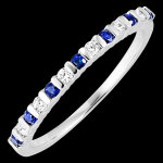 Alliance oiseau de paradis - saphirs et diamants - or blanc 18 carats
