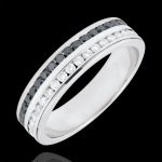 Alliance or blanc 18 carats diamants blancs et noirs semi pave - serti