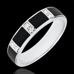 Anneau clair obscur - laque noire et diamants - or blanc 9 carats
