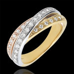 Anneau saturne diamant - 3 ors - 29 diamants - trois ors 18 carats
