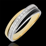 Anneau saturne diamant - laque noire et diamants - or blanc et or jaune