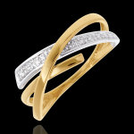Anneau voltige pav - 3 diamants - or blanc et or jaune 18 carats