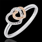 Bague 2 ors et diamants - coeurs complices - or blanc 9 carats