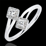 Bague abondance - toi & moi diamants princesses - or blanc 9 carats et d Bague abondance - toi & moi diamants princesses - or blanc 9 carats et d