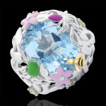 Bague balade imaginaire - paradis bleu - argent, diamants et pierres fin