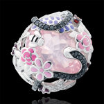 Bague balade imaginaire - paradis rose - argent, diamants et pierres fin