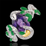 Bague balade imaginaire - serpent d'den - argent, diamants et pierres