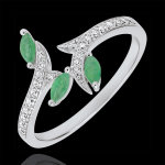 Bague bois mystrieux - or blanc 18 carats, diamants et meraudes nave