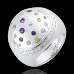 Bague boule mystrieuse - argent, diamants et pierres fines