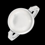 Bague cabochon aura nacre - or blanc 9 carats et diamants