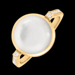 Bague cabochon aura nacre - or jaune 18 carats et diamants
