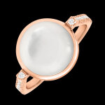 Bague cabochon aura nacre - or rose 18 carats et diamants