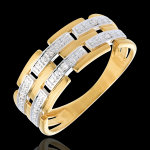 Bague canevas pave diamants - 6 diamants - or blanc et or jaune 18 car