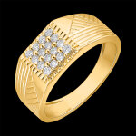 Bague clair obscur - chevalière gravures - or jaune 9 carats et diamant Bague clair obscur - chevalière gravures - or jaune 9 carats et diamant