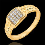 Bague clair obscur - chevalire mailles - or jaune 9 carats et diamants