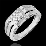 Bague clair obscur - chevalire pav dcoupes - or blanc 18 carats et