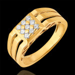 Bague clair obscur - chevalire pav dcoupes - or jaune 9 carats et
