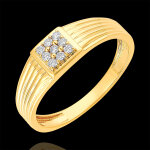 Bague clair obscur - chevalière pavé - or jaune 9 carats et diamants Bague clair obscur - chevalière pavé - or jaune 9 carats et diamants